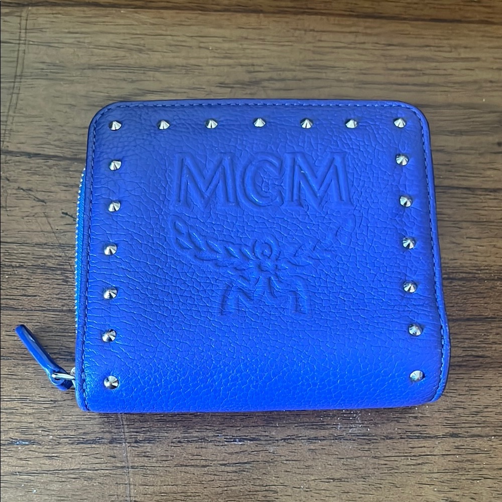 MCM Royal Blue studded Leather Wallet